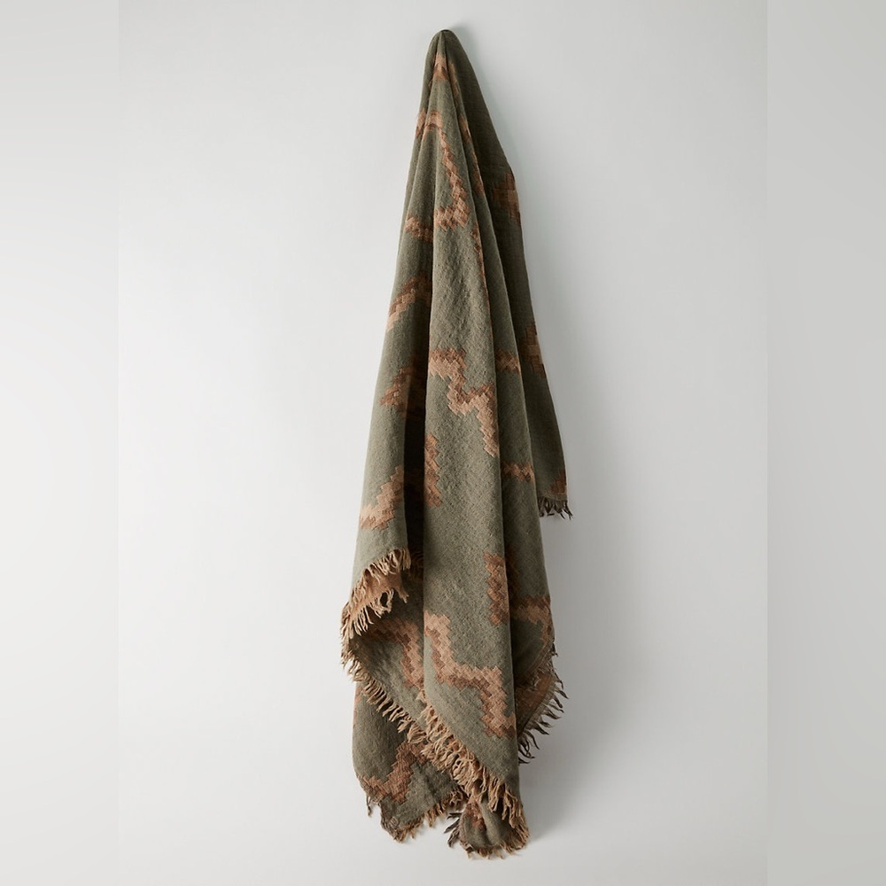 Wilfred Olive and Taupe Blanket Scarf 100% Wool NWT